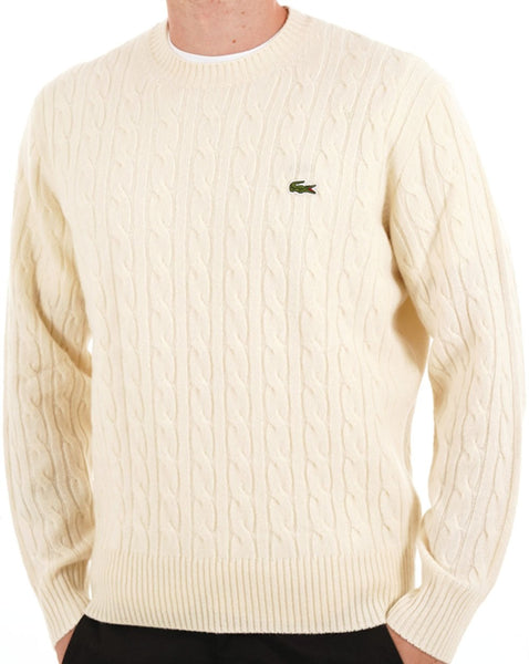 Lacoste Cable Knit Carded Wool Jumper Ecru