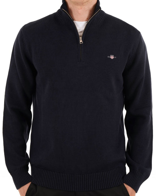 Gant Cotton Half Zip Sweater Navy Blue