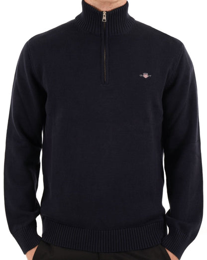 Gant Cotton Half Zip Sweater Navy Blue