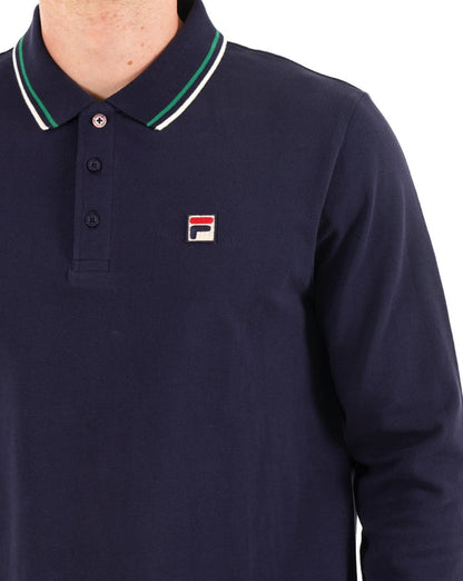 Fila Vintage Tipped Long Sleeve Polo Shirt Navy