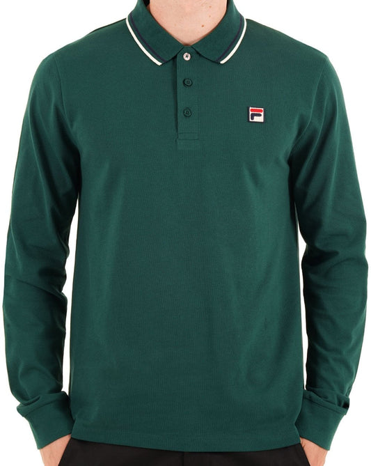 Fila Vintage Tipped Long Sleeve Polo Shirt Deep Green