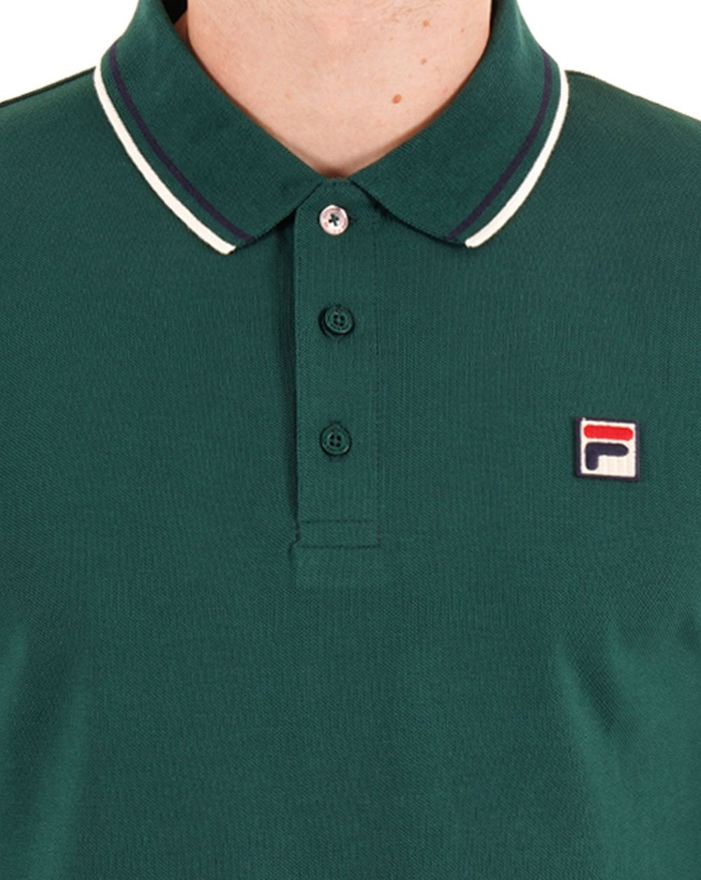 Fila Vintage Tipped Long Sleeve Polo Shirt Deep Green