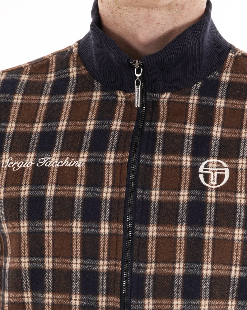 Sergio Tacchini Funnel Neck Jacket Navy Check