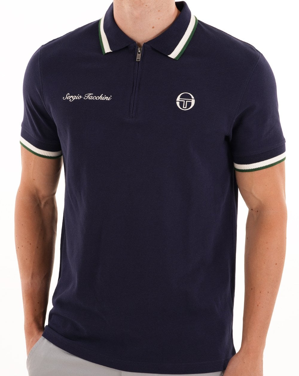 Sergio Tacchini Nanto Zip Polo Shirt Navy Blue