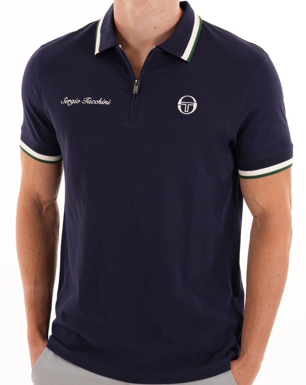 Sergio Tacchini Nanto Zip Polo Shirt Navy Blue