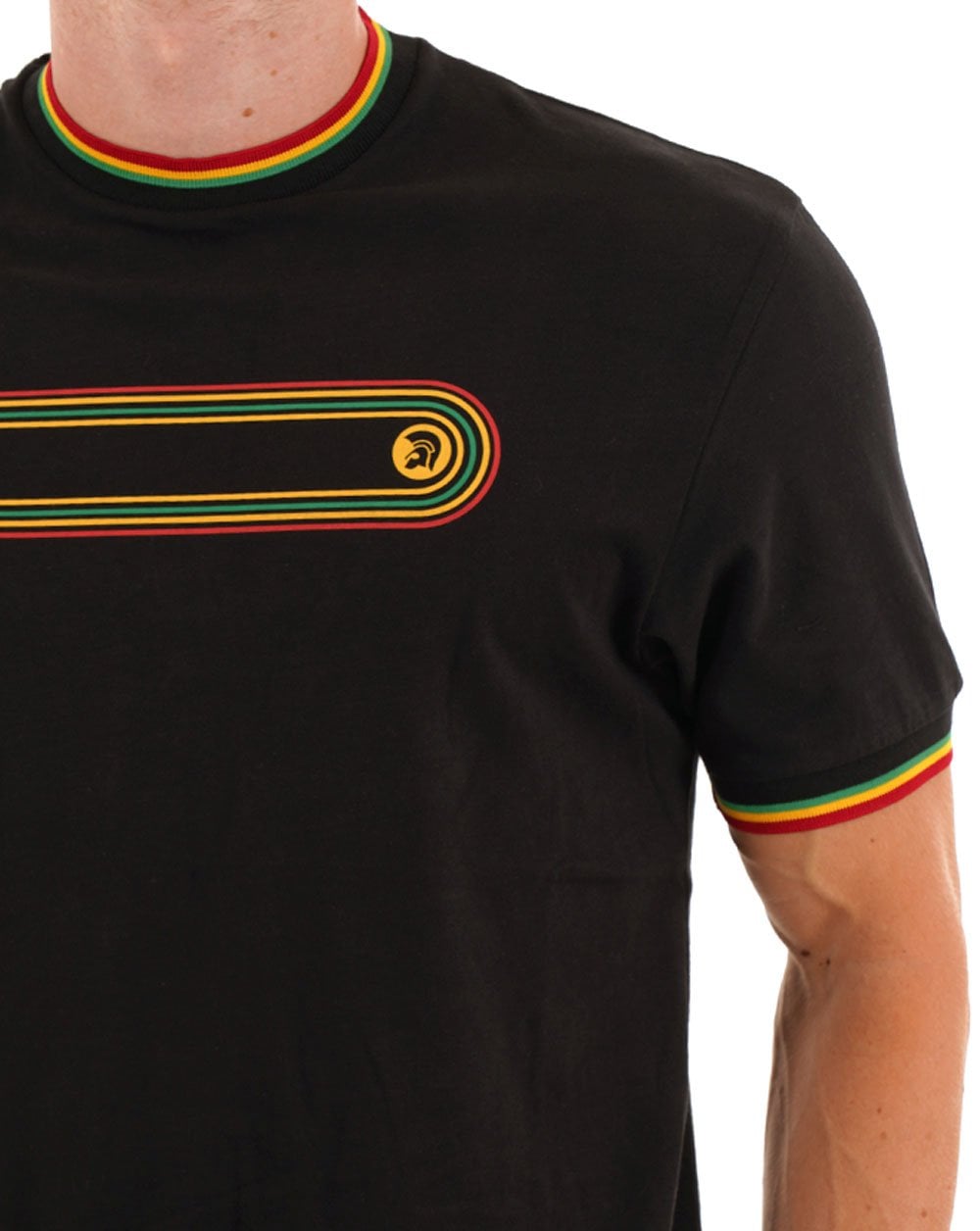 Trojan Retro Print Ringer T Shirt Black