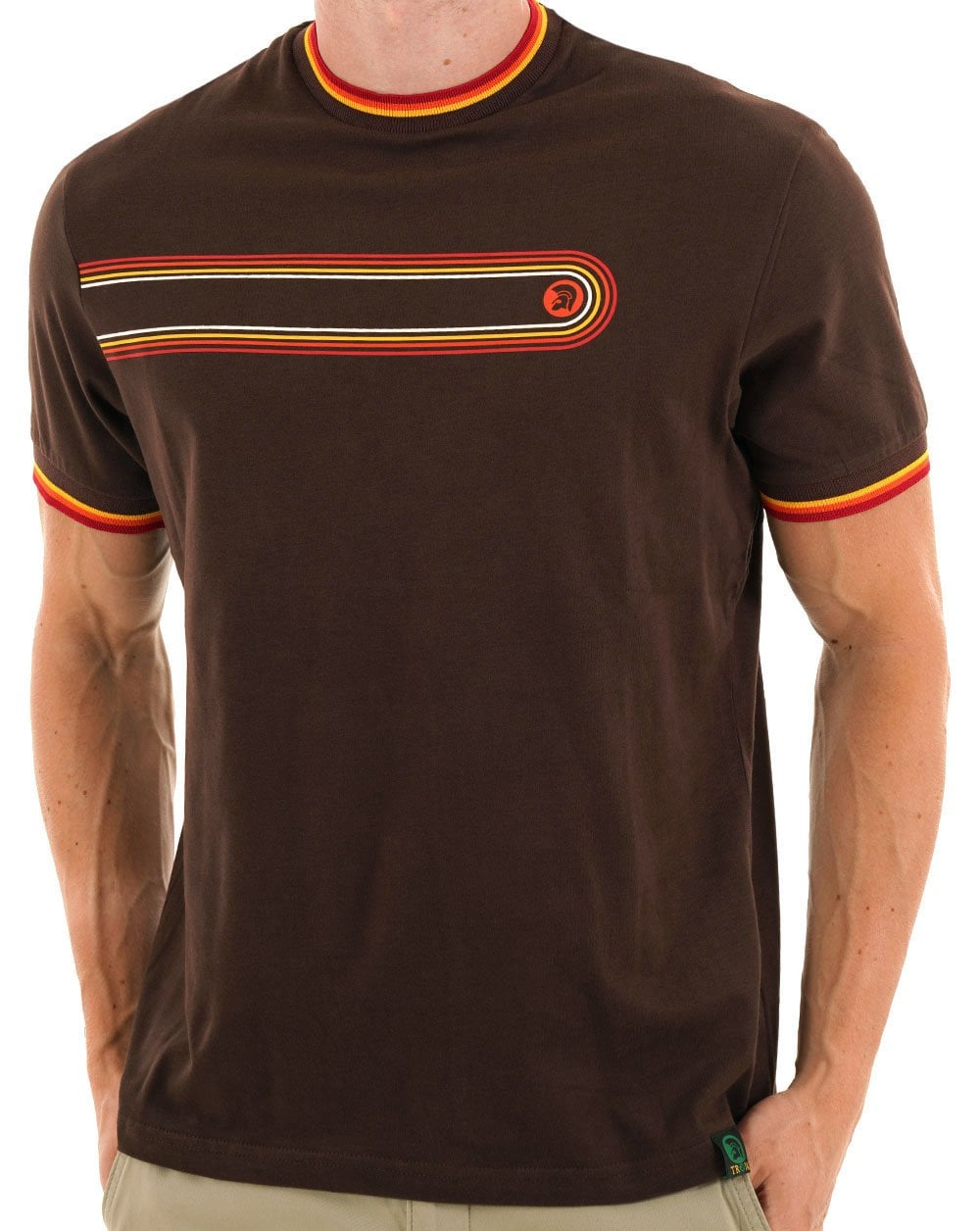Trojan Retro Print Ringer T Shirt Chocolate