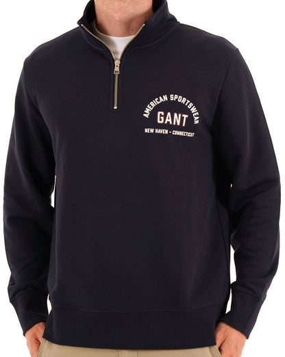 Gant Graphic Half Zip Sweatshirt Navy Blue
