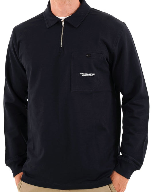 Marshall Artist Stratton Long Sleeve Zip Polo Navy