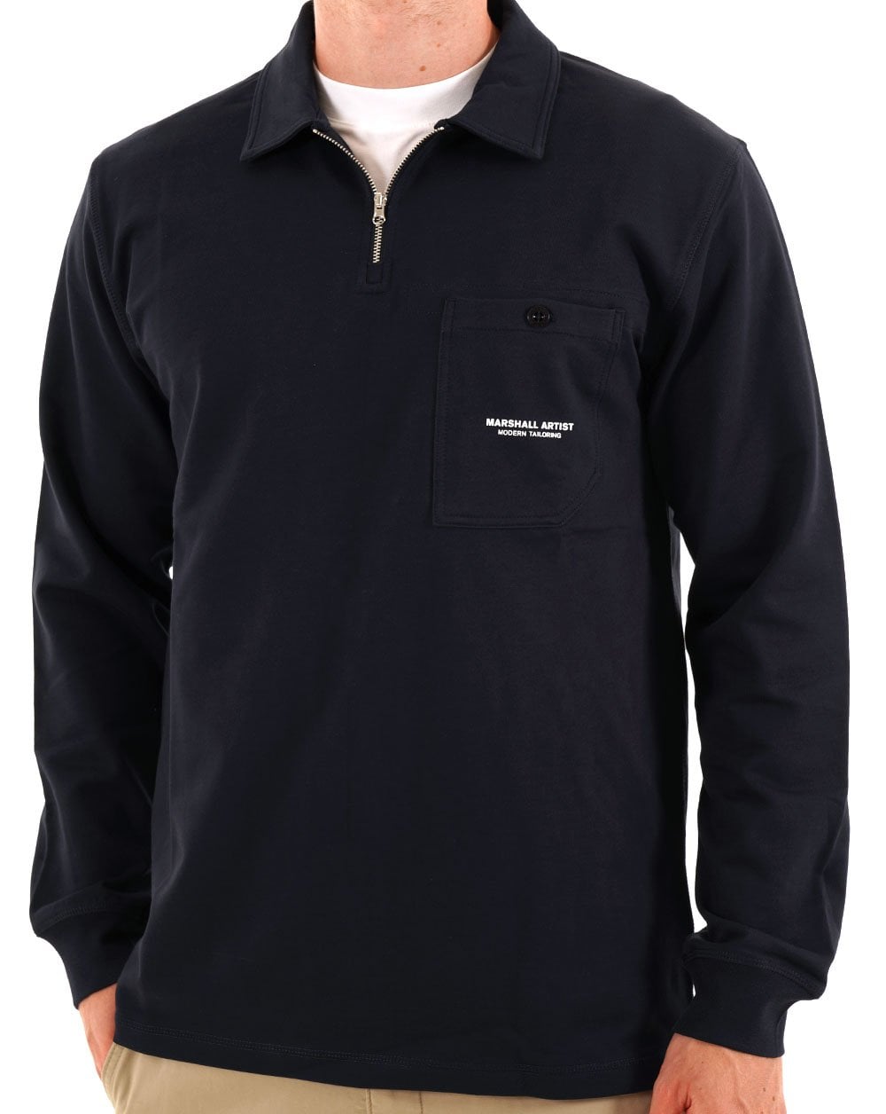 Marshall Artist Stratton Long Sleeve Zip Polo Navy