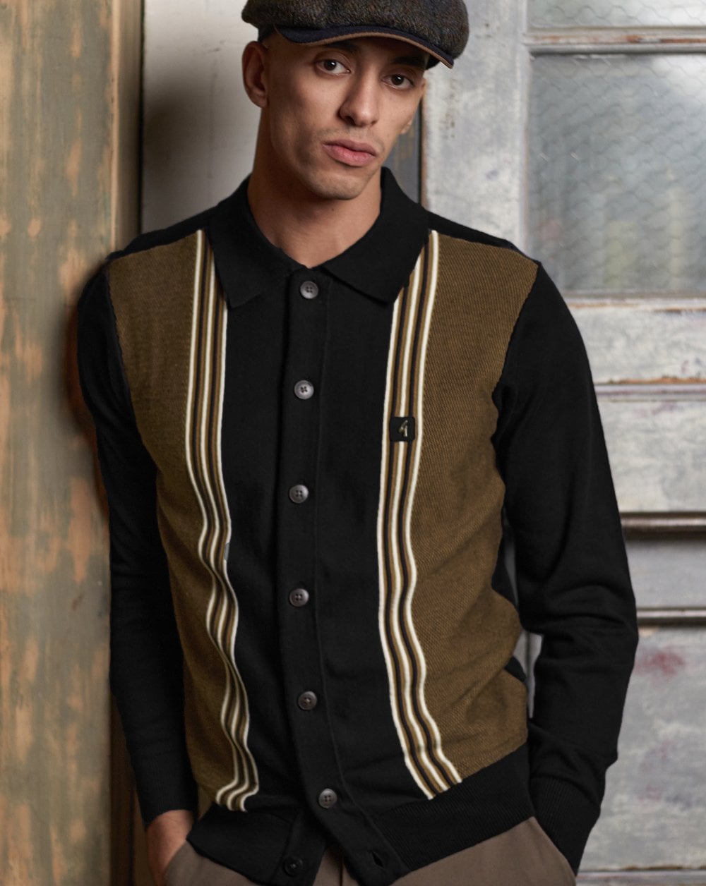 Gabicci Vintage Hanson Button Through Knit Black Nutmeg