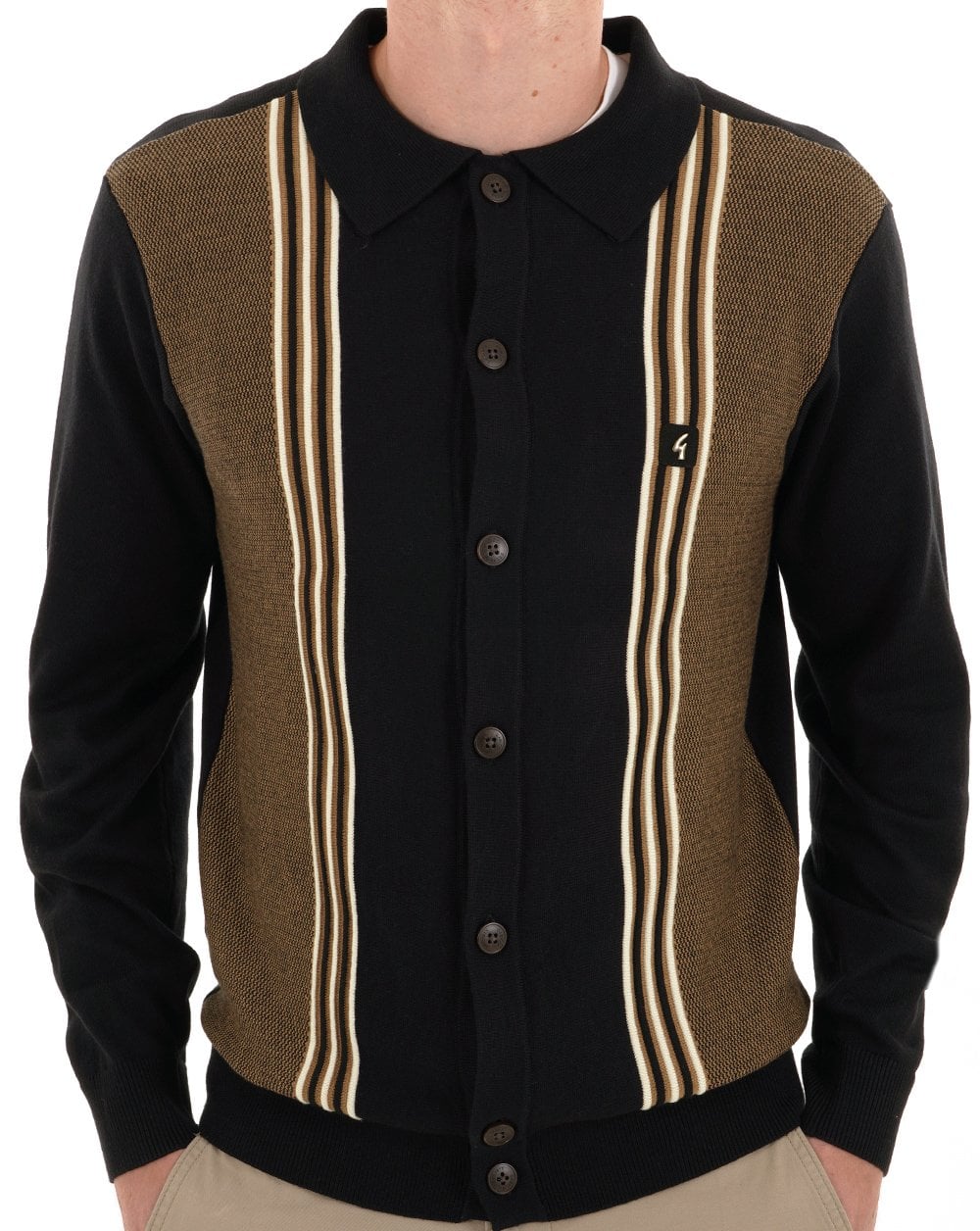 Gabicci Vintage Hanson Button Through Knit Black Nutmeg