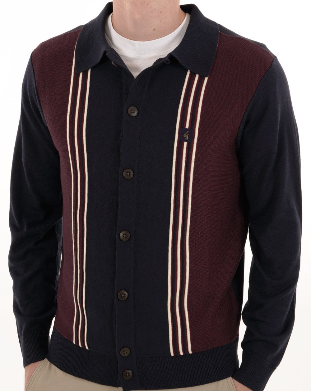 Gabicci Vintage Hanson Cardigan Knit Navy Mulberry