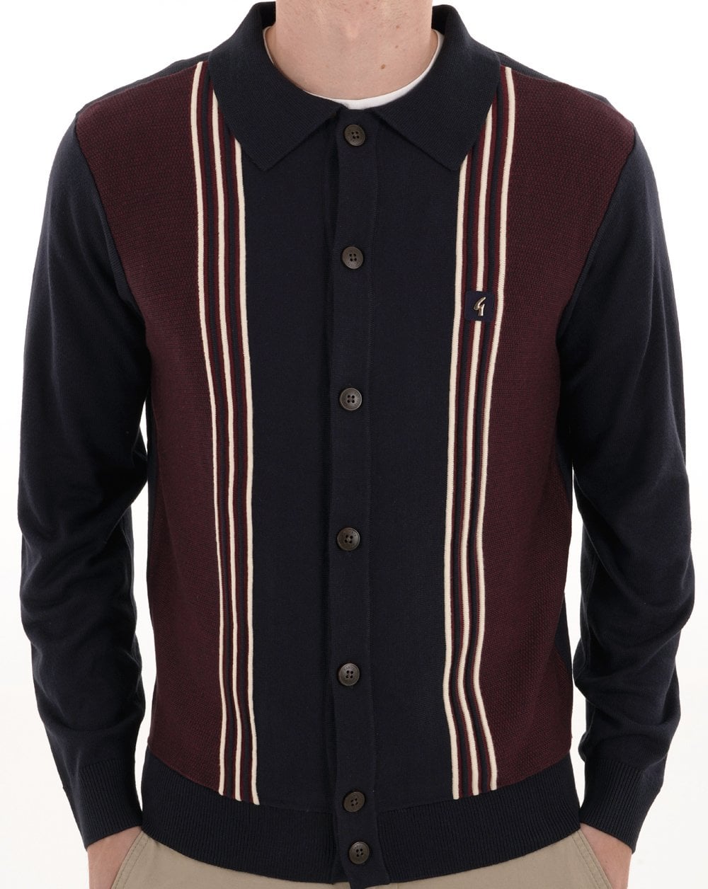 Gabicci Vintage Hanson Cardigan Knit Navy Mulberry