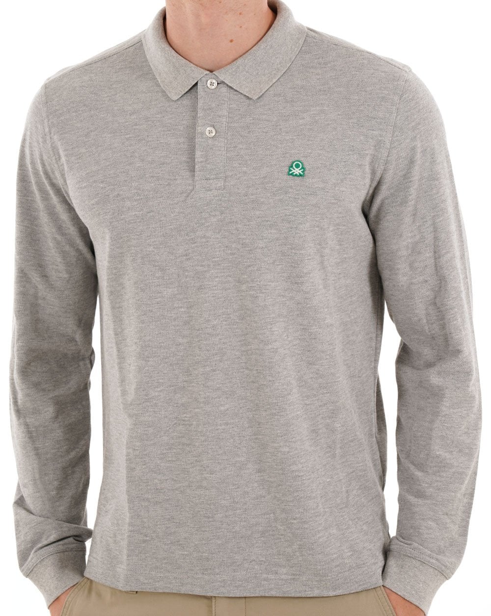 Benetton Long Sleeve Polo Shirt Grey Melange