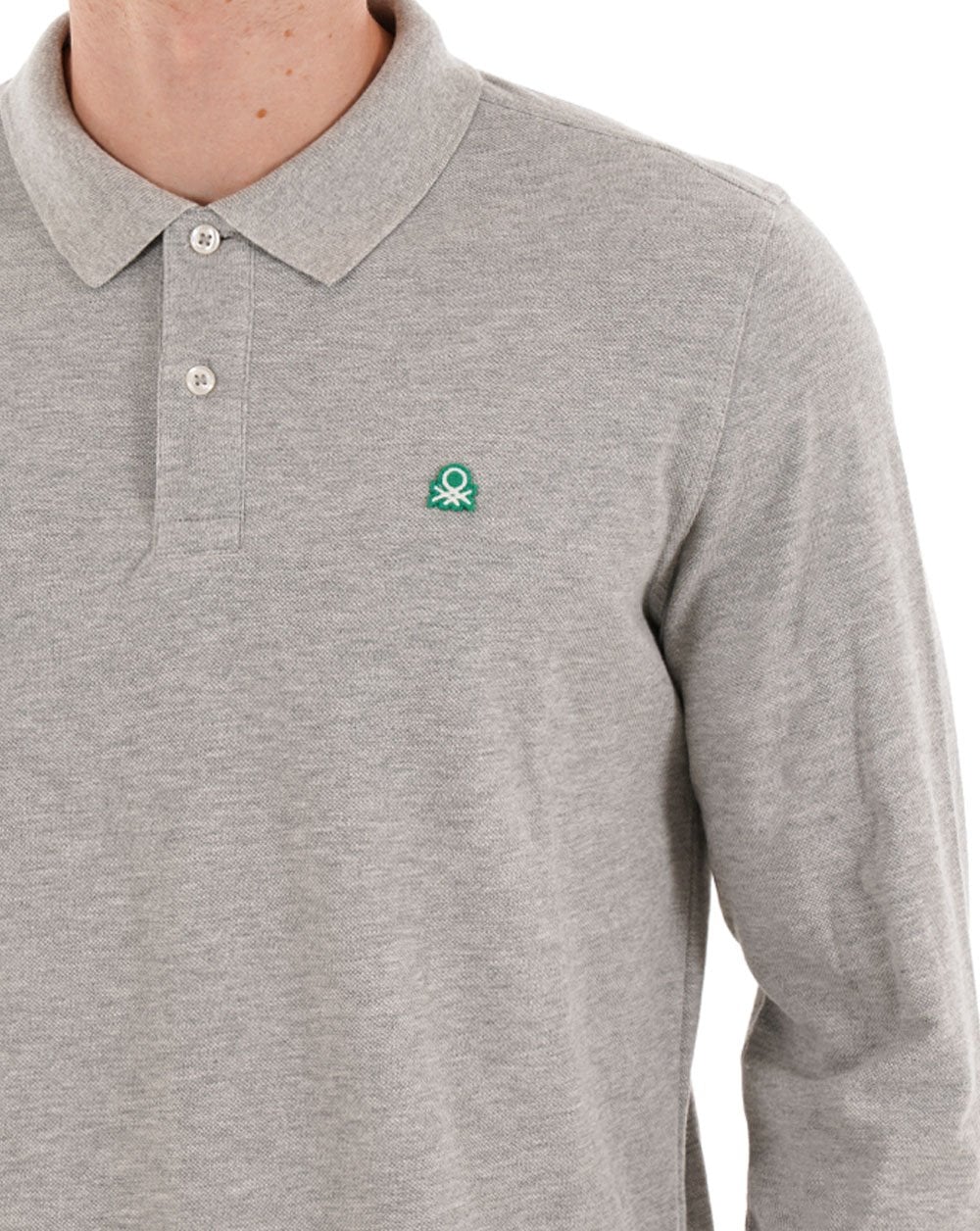 Benetton Long Sleeve Polo Shirt Grey Melange