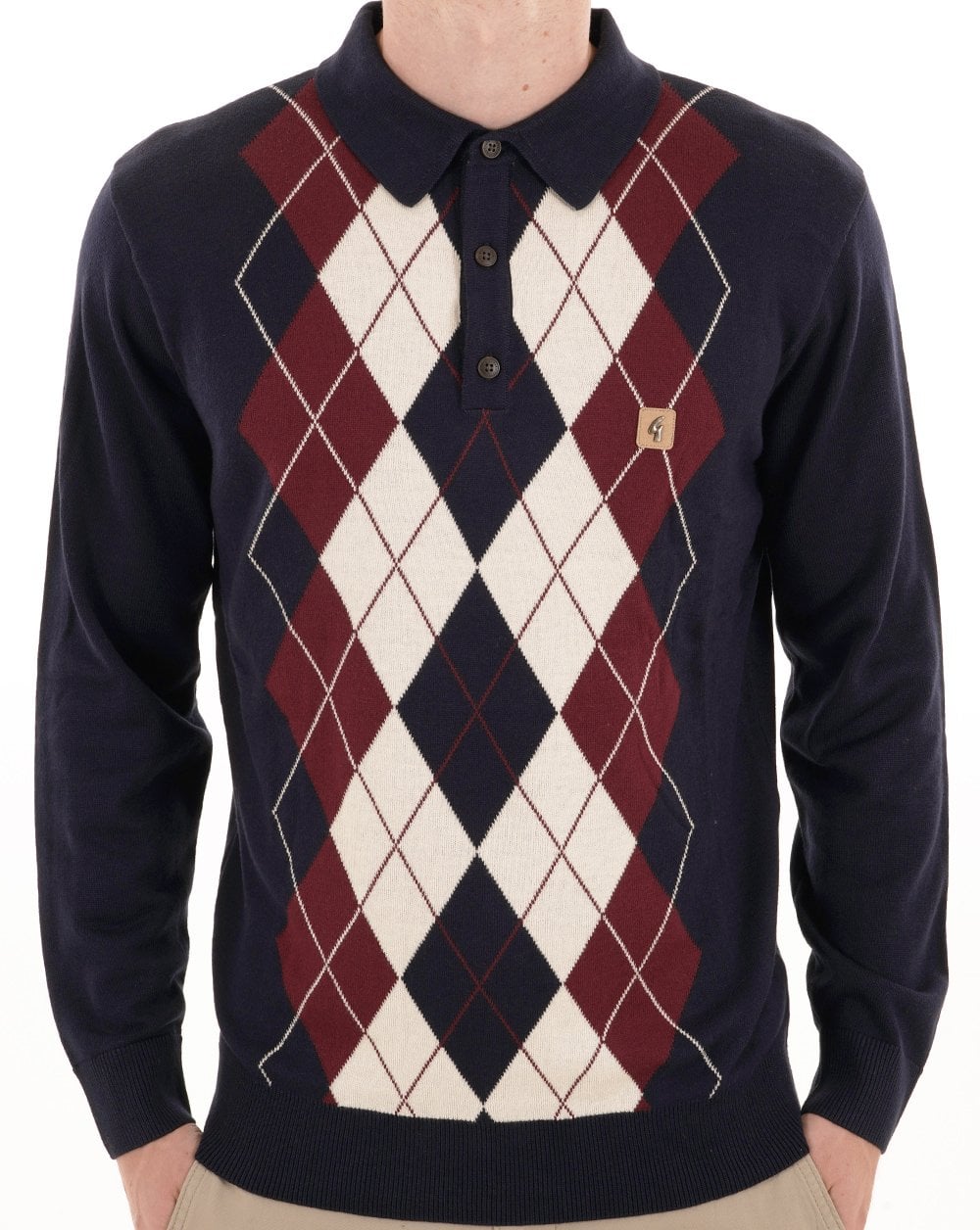 Gabicci Vintage Argyle Diamond Knit Polo Navy