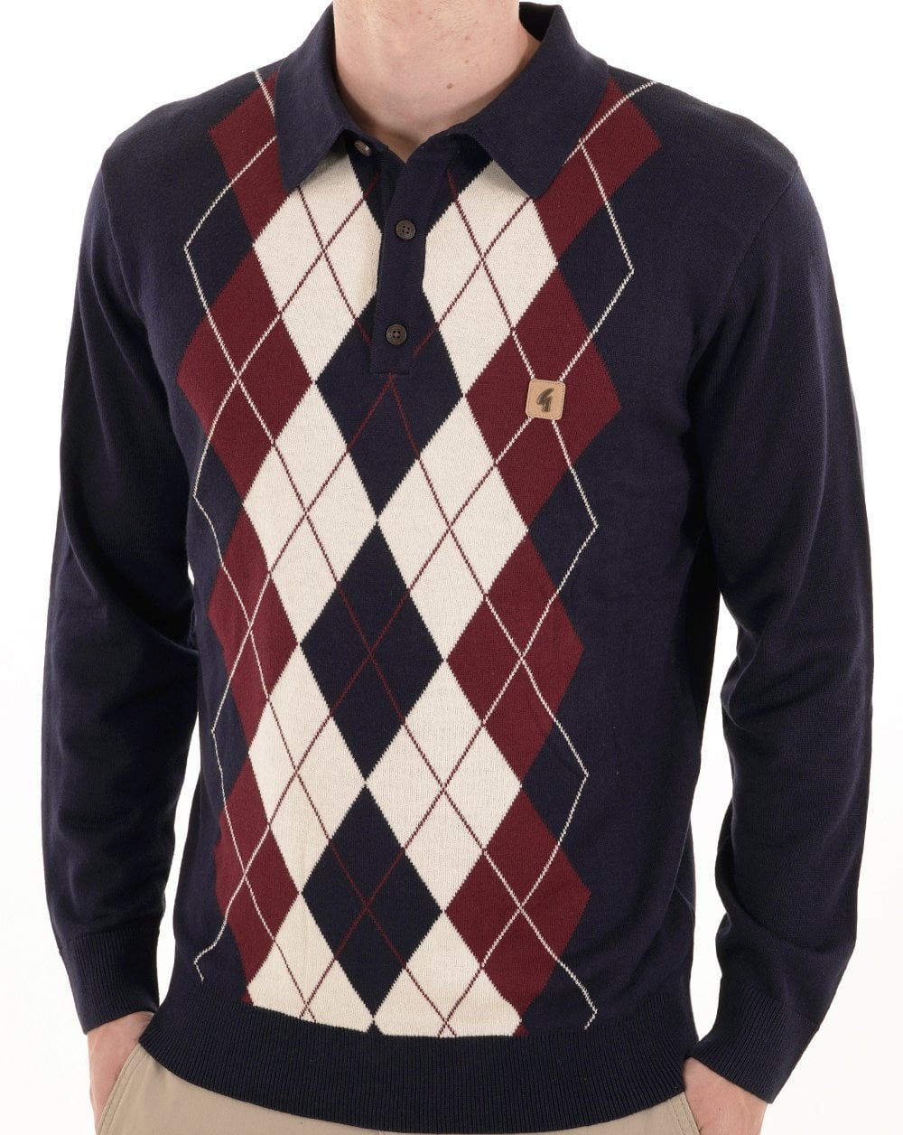 Gabicci Vintage Argyle Diamond Knit Polo Navy