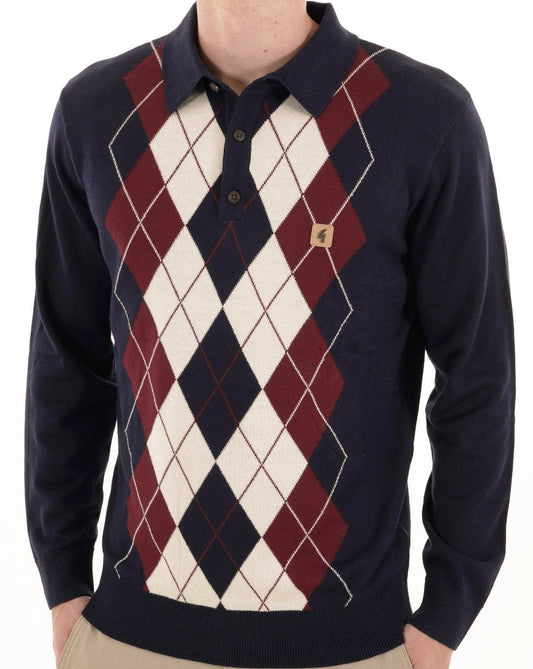 Gabicci Vintage Gabicci Vintage Argyle Diamond Knit Polo Navy