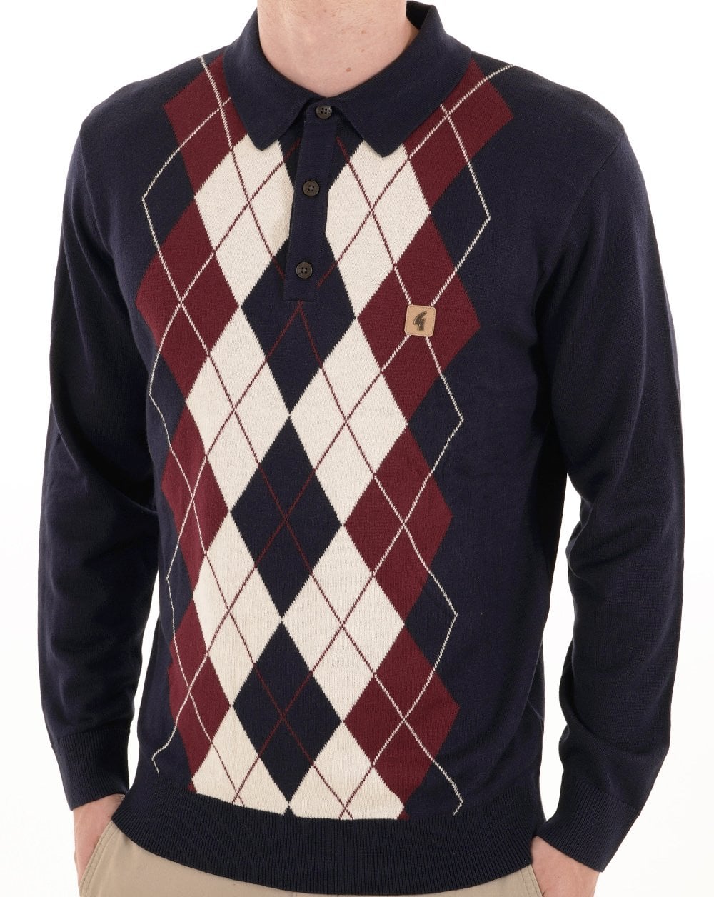 Gabicci Vintage Argyle Diamond Knit Polo Navy