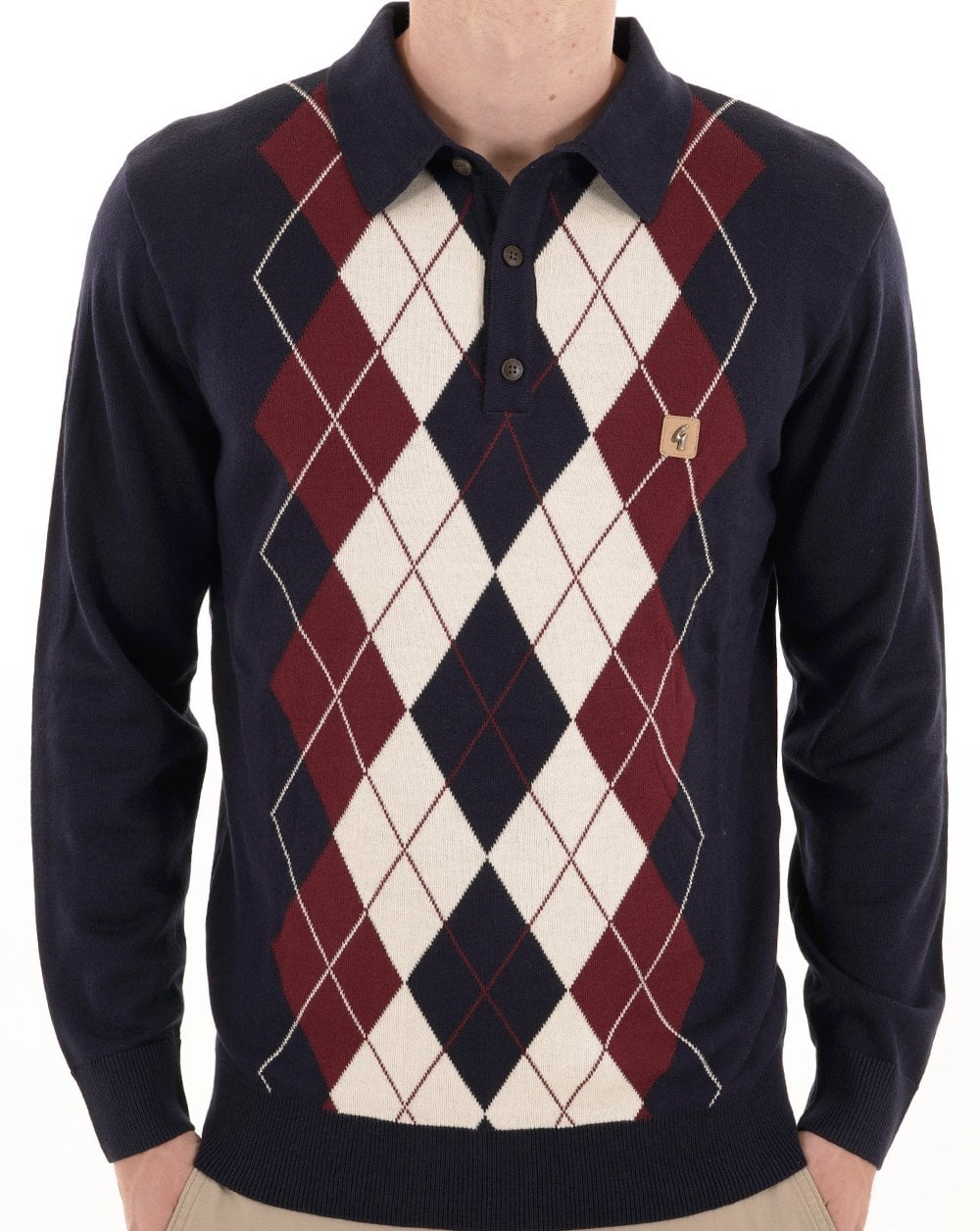 Gabicci Vintage Argyle Diamond Knit Polo Navy