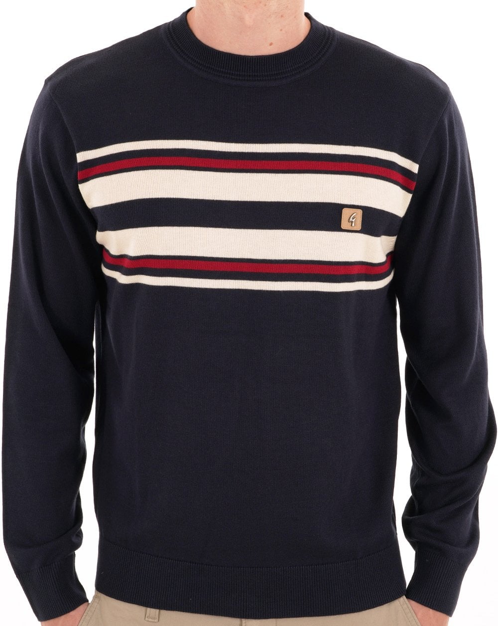 Gabicci Vintage Liam Striped Crew Knit Navy