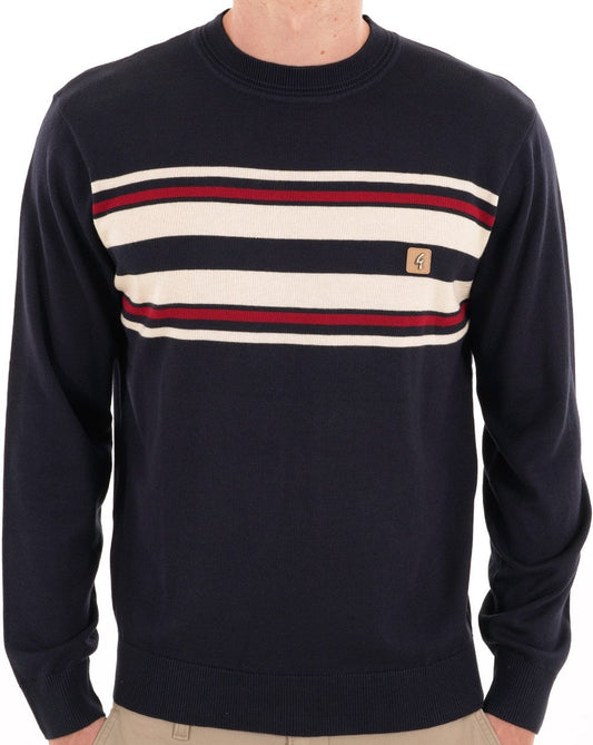 Gabicci Vintage Liam Striped Crew Knit Navy