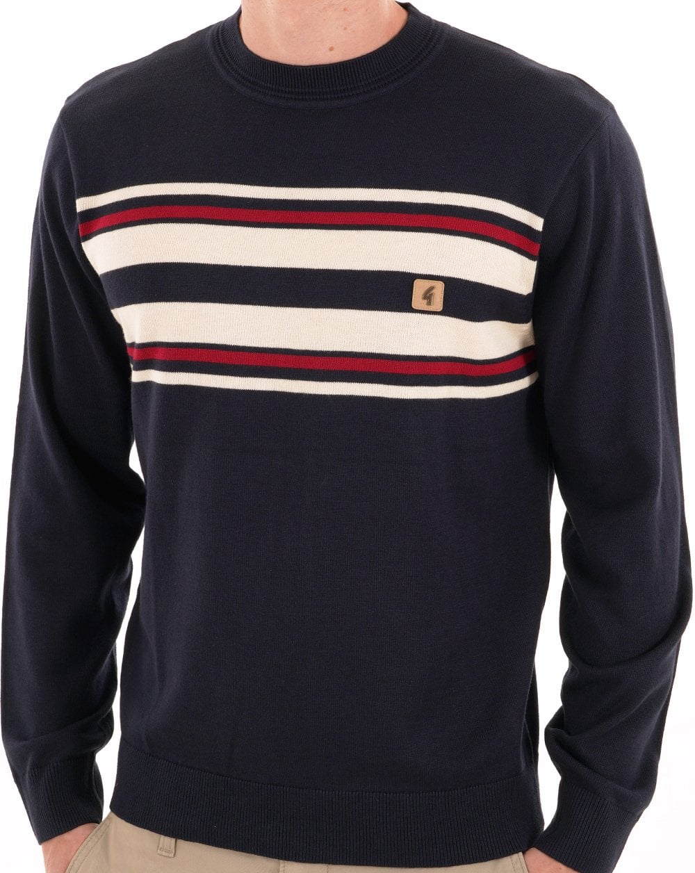 Gabicci Vintage Liam Striped Crew Knit Navy