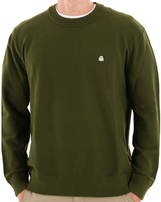 Benetton Cotton Knit Sweater Dark Forest