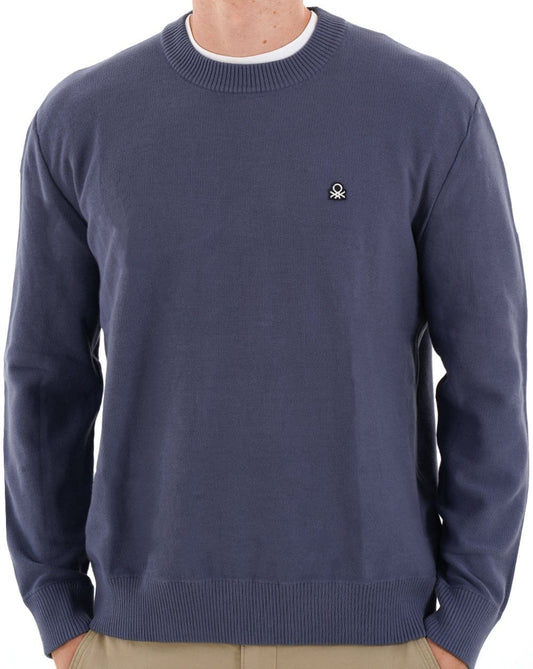 Benetton Cotton Knit Sweater Washed Navy
