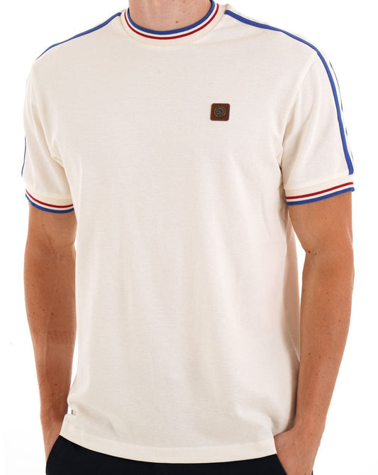 Trojan Three Colour Tipped T-shirt Ecru