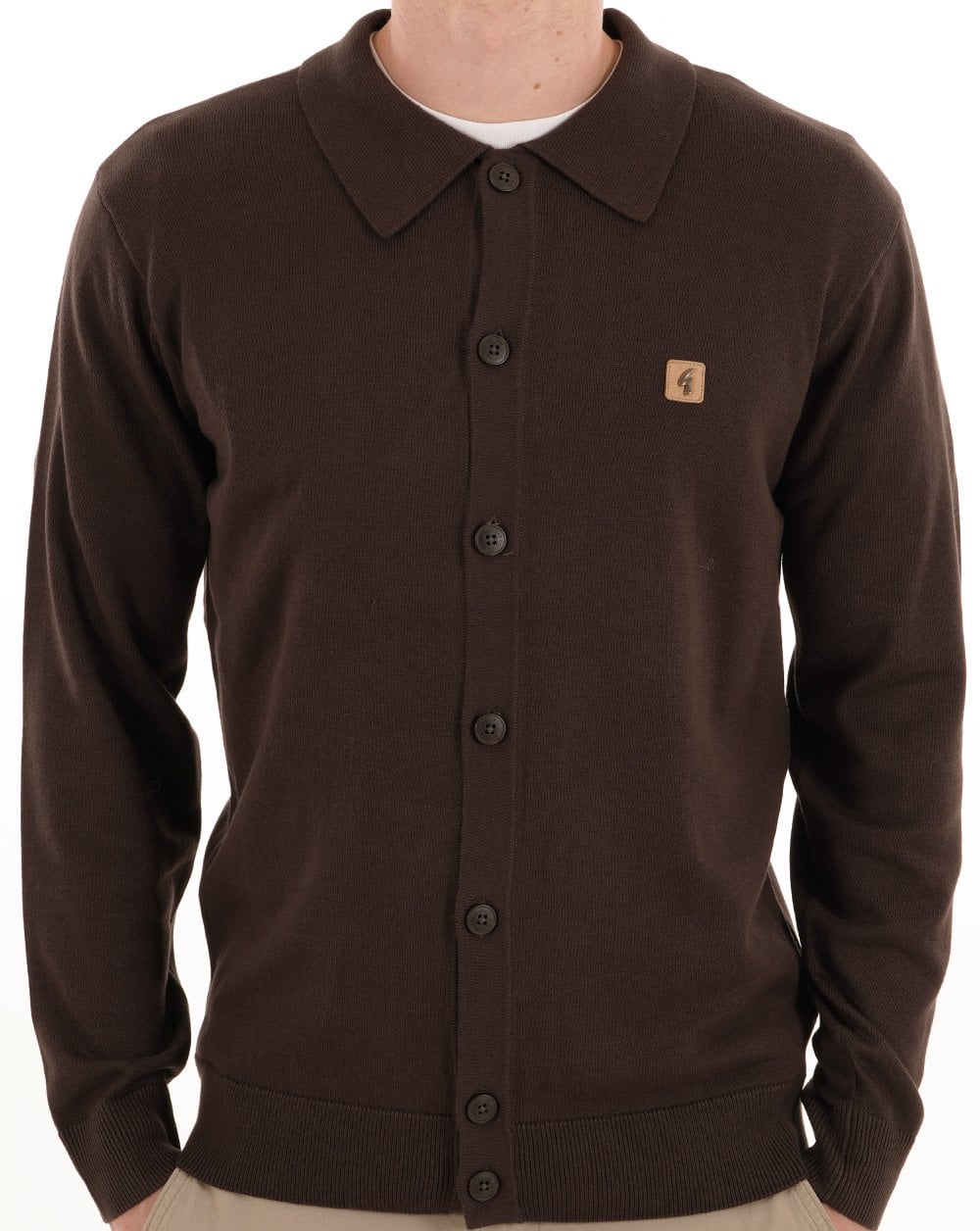 Gabicci Vintage Azima Full Button Polo DK Brown
