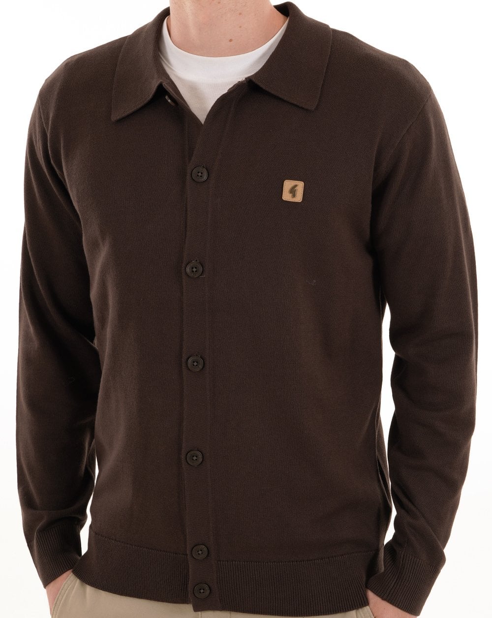 Gabicci Vintage Azima Full Button Polo DK Brown