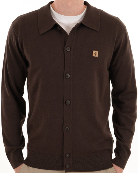 Gabicci Vintage Azima Full Button Polo DK Brown