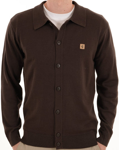 Gabicci Vintage Azima Full Button Polo DK Brown