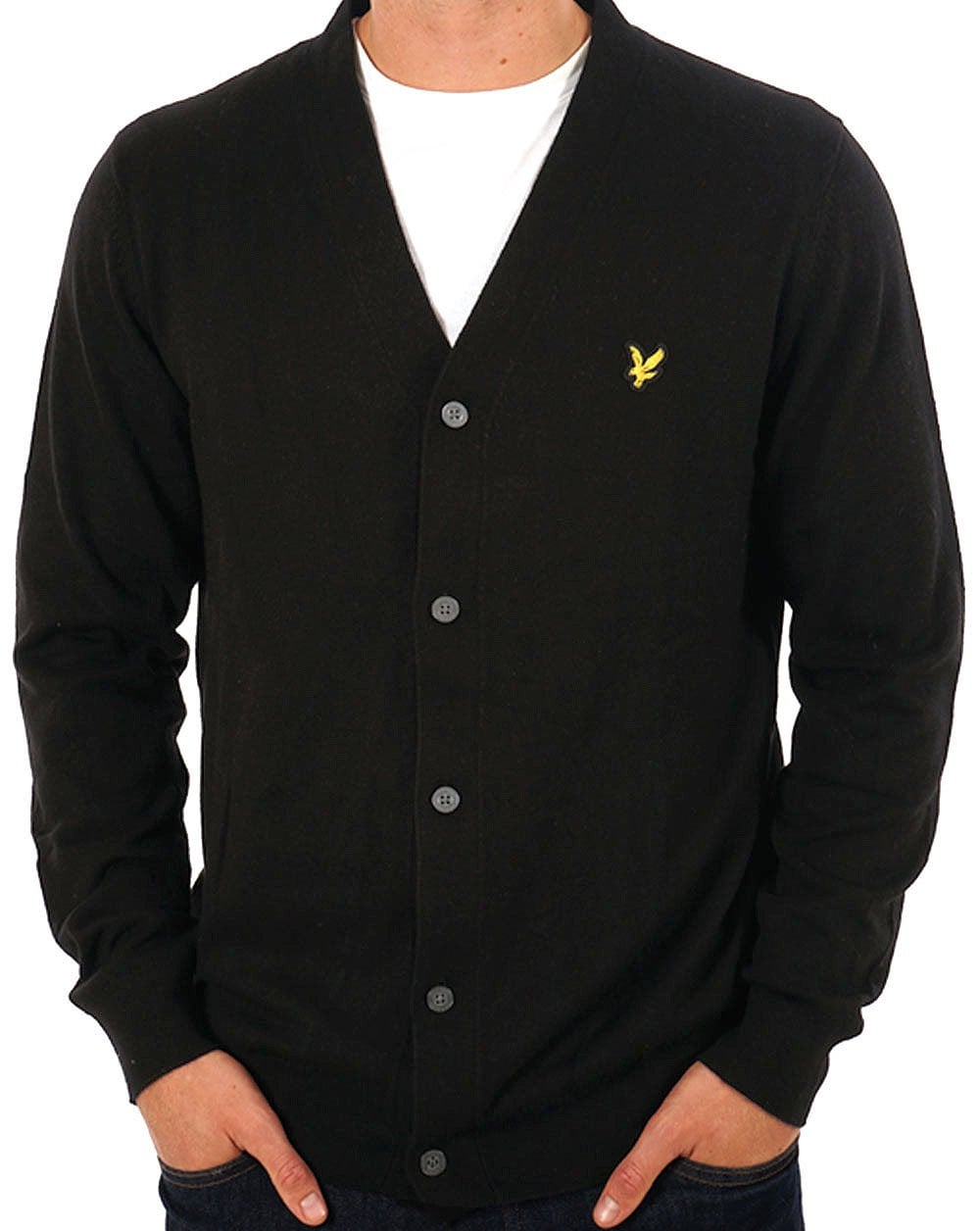 Lyle & Scott Cotton Merino V Neck Cardigan Black