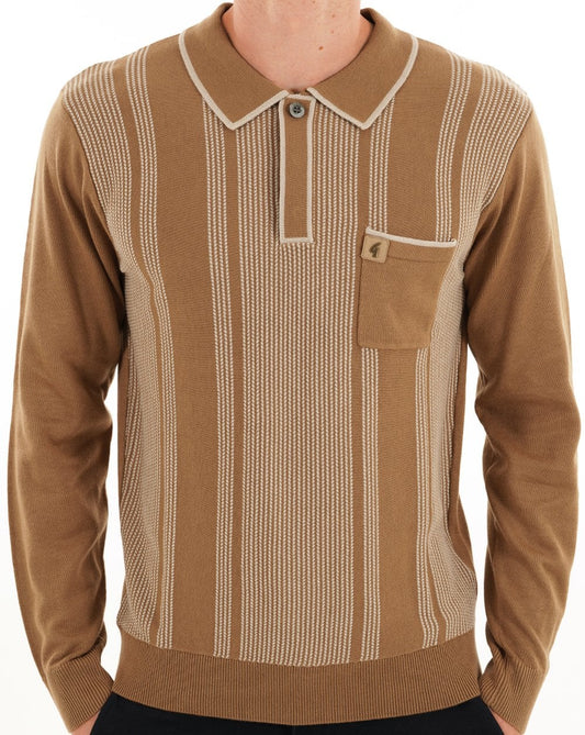 Gabicci Vintage Dante Knitted Polo Nutmeg