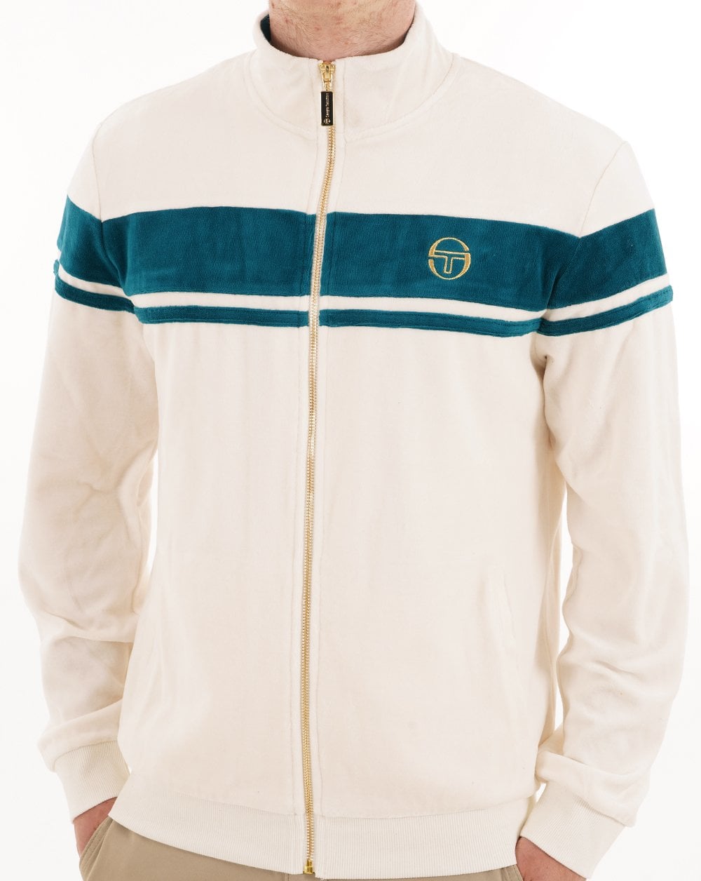 Sergio Tacchini Masters Velour Track Top Gardenia / Teal