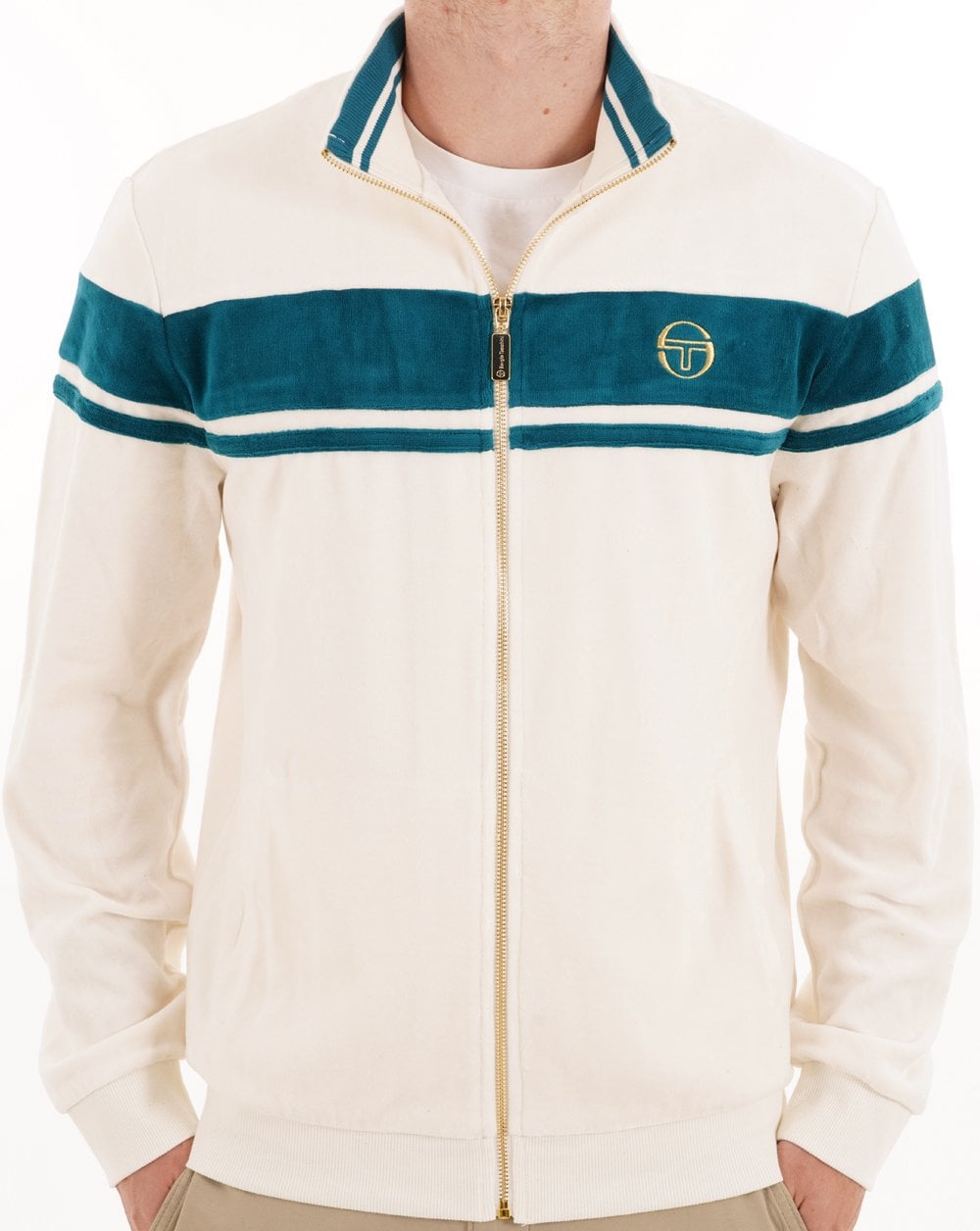 Sergio Tacchini Masters Velour Track Top Gardenia / Teal