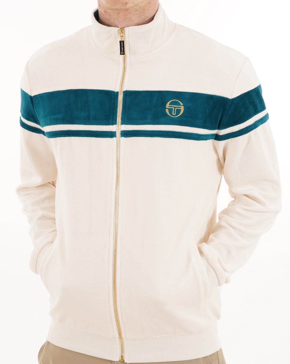 Sergio Tacchini Masters Velour Track Top Gardenia / Teal