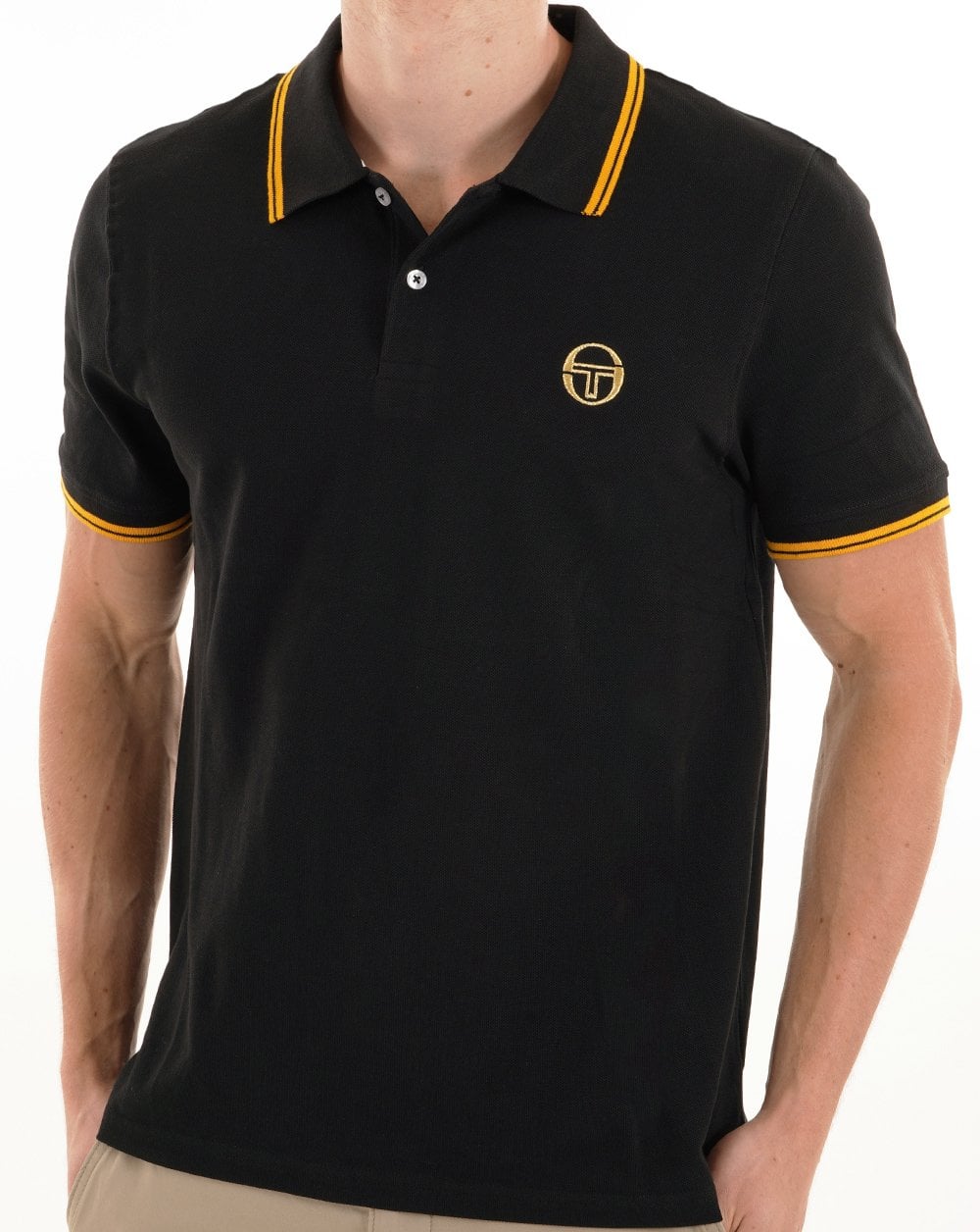 Sergio Tacchini Tipped Polo Shirt Black Gold