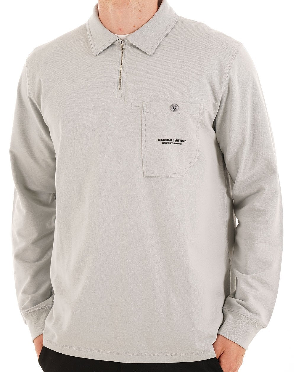 Marshall Artist Stratton LS Zip Polo Ghost Grey