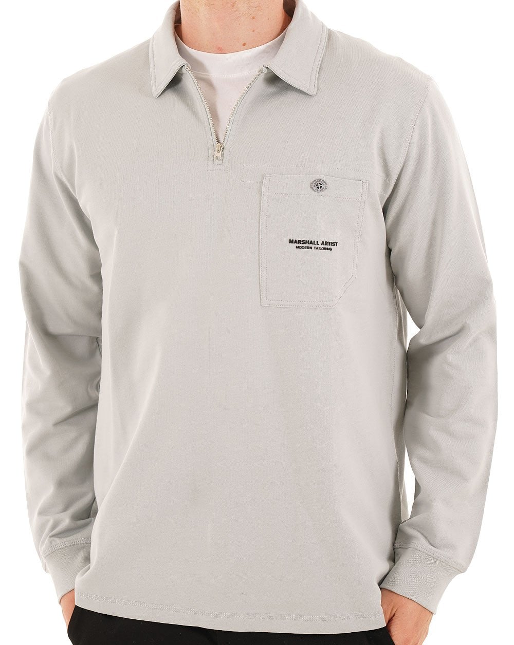 Marshall Artist Stratton LS Zip Polo Ghost Grey