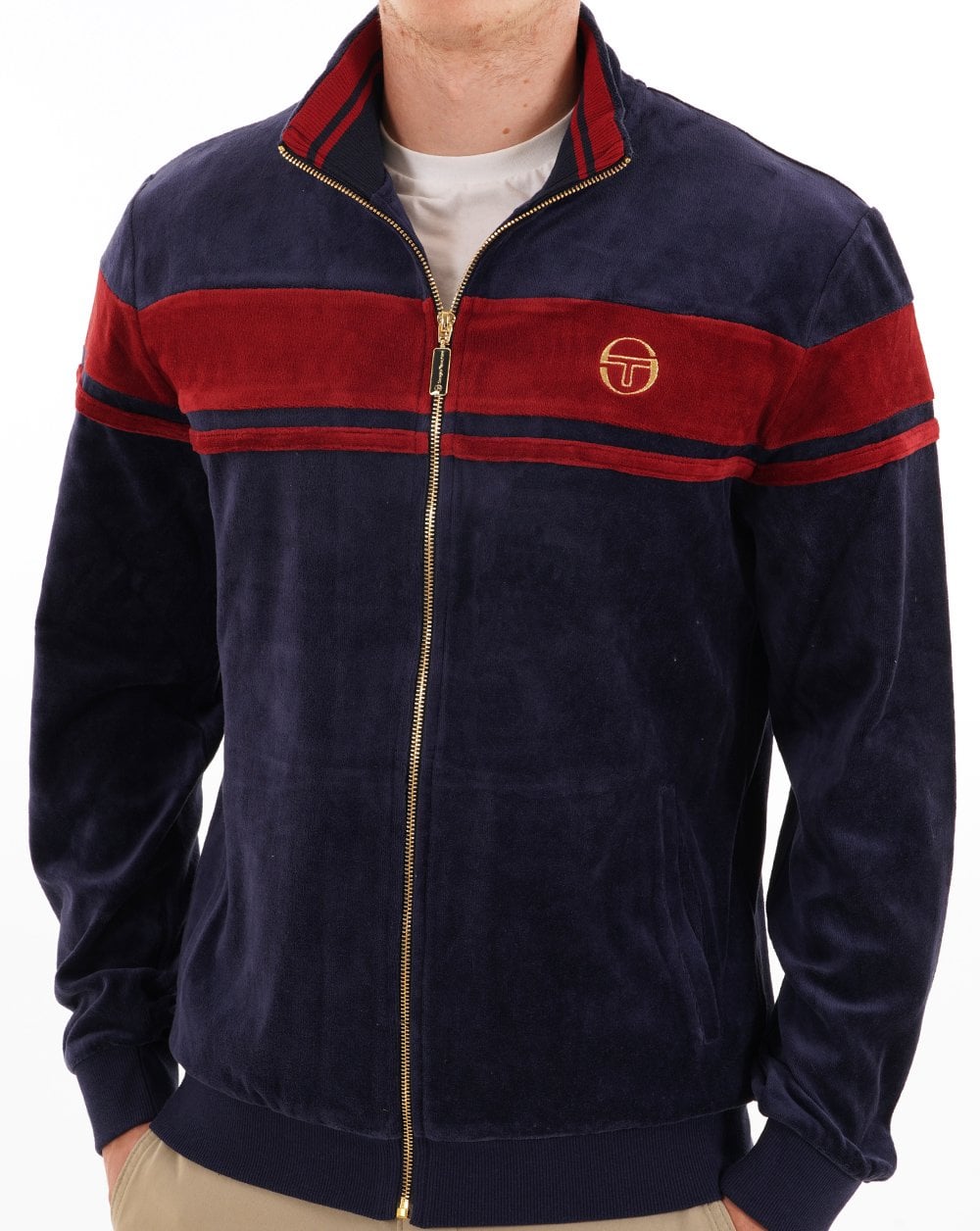 Sergio Tacchini Masters Velour Track Top Navy / Merlot