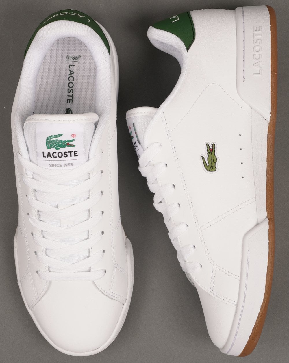 Lacoste Carnaby Cup Leather Trainers White/Dark Green