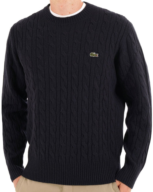 Lacoste Lacoste Cable Knit Carded Wool Jumper Navy