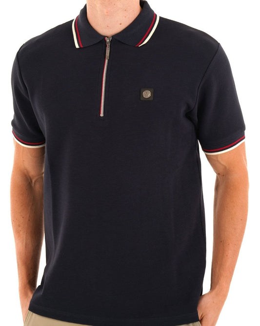 Trojan Ottoman Rib Zip Polo Navy