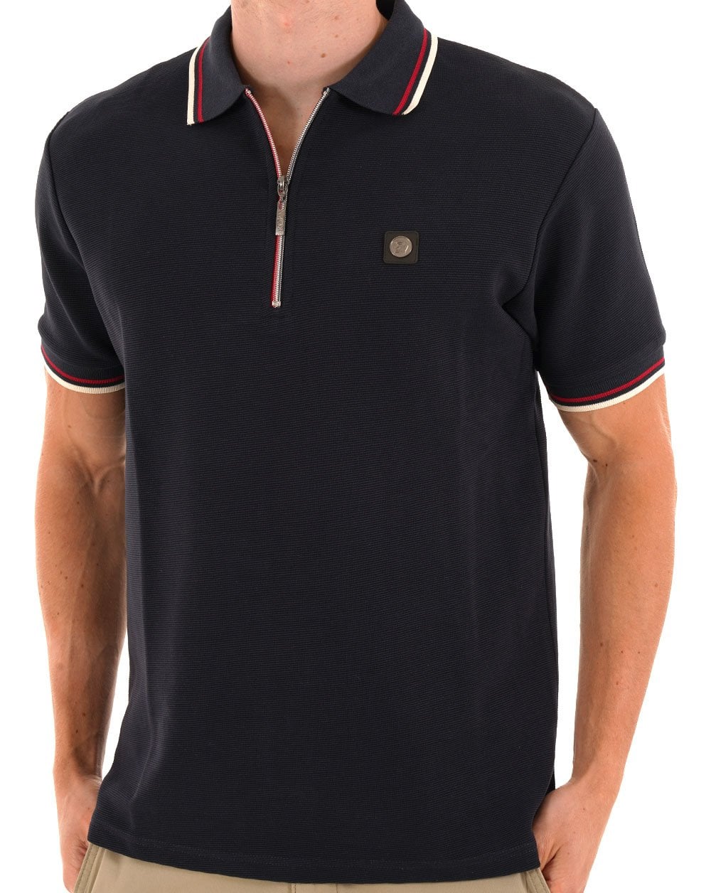 Trojan Ottoman Rib Zip Polo Navy
