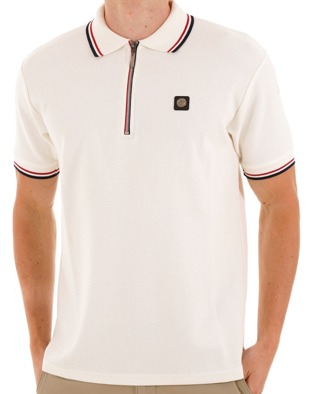 Trojan Ottoman Rib Zip Polo Ecru