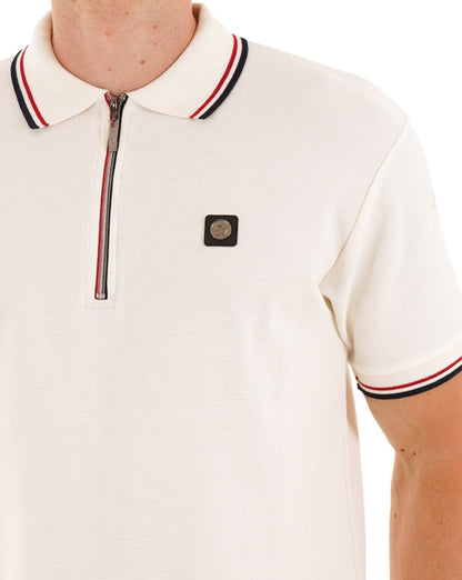 Trojan Ottoman Rib Zip Polo Ecru